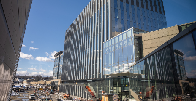 Construction of the new education and research building on the UMass Chan Medical School campus in Worcester is entering the homestretch in time for an early June completion.