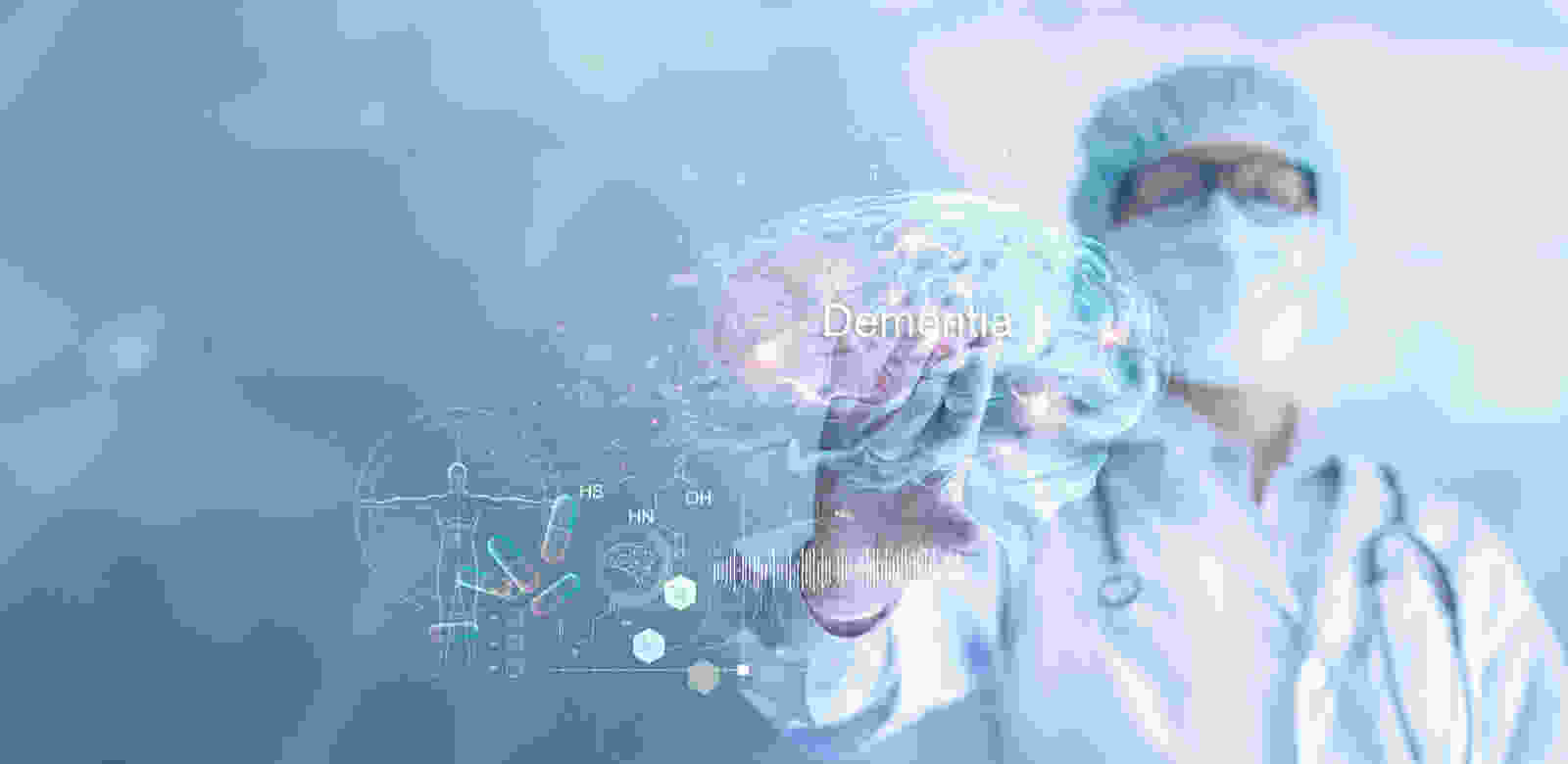 graphic displaying a physician researching the science in cognitive neurology