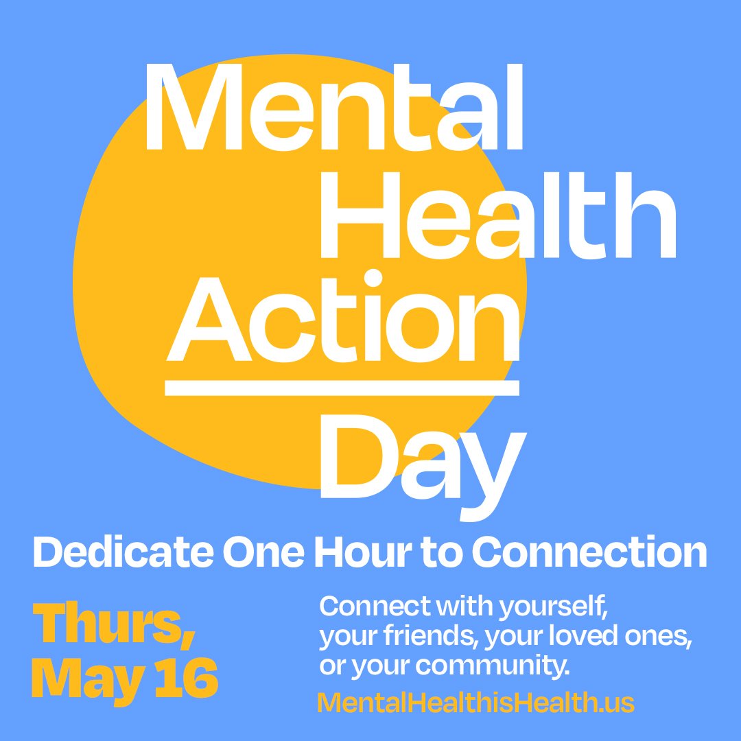 blue box with yellow circle and text mental health action day