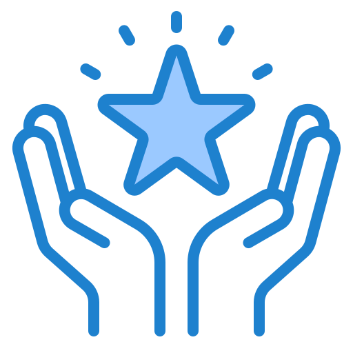 blue hands holding a blue star
