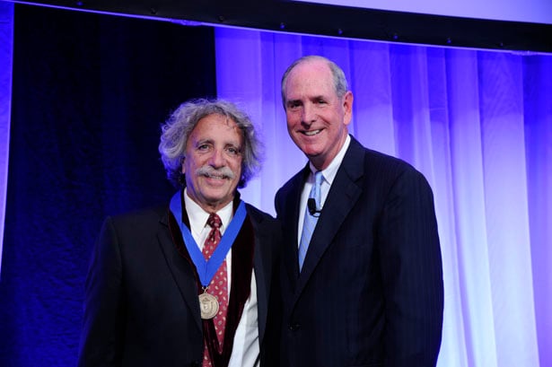 Allan Jacobson, PhD, recipient of the 2014 Chancellor’s Medal for Distinguished Scholarship, with Chancellor Collins
