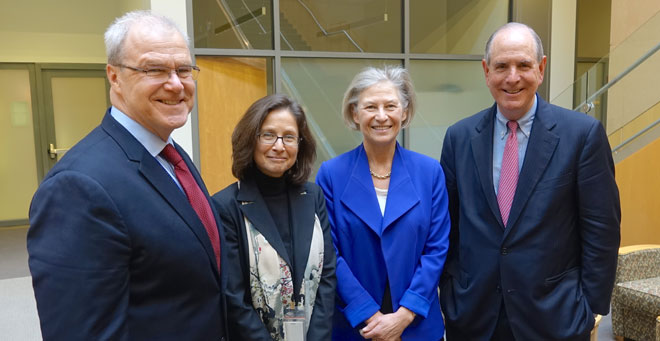 Mass. Secretary of Elder Affairs Alice Bonner, PhD, (second from left) is pictured here with (from left) Terence R. Flotte, MD; Michele P. Pugnaire, MD; and Michael F. Collins.