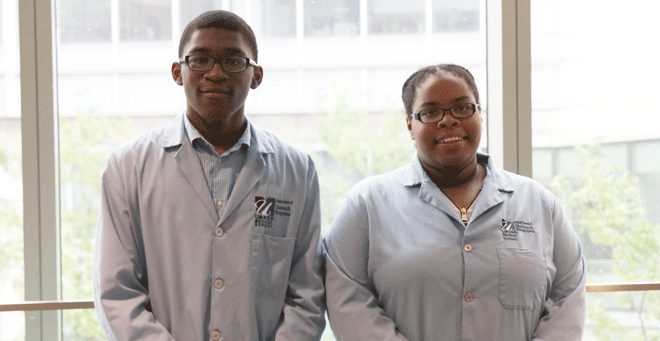 High School Health Careers Class of 2017 members Emmanuel Appiah Kubi and Alicia Wilson