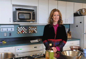 Dietitian and nutrition researcher Barbara Olendzki, RD, MPH, pictured here in the teaching kitchen at UMMS, is lead author of a survey which found unexpected disparities in access to healthy foods in Central Massachusetts. 