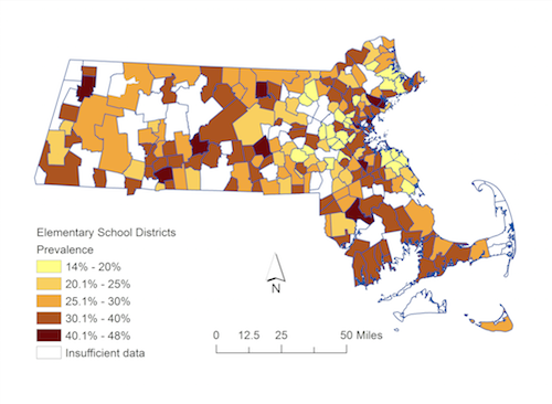 Prevalence in Childhood Overweight and Obesity in Massachusetts Public School Districts (2014)