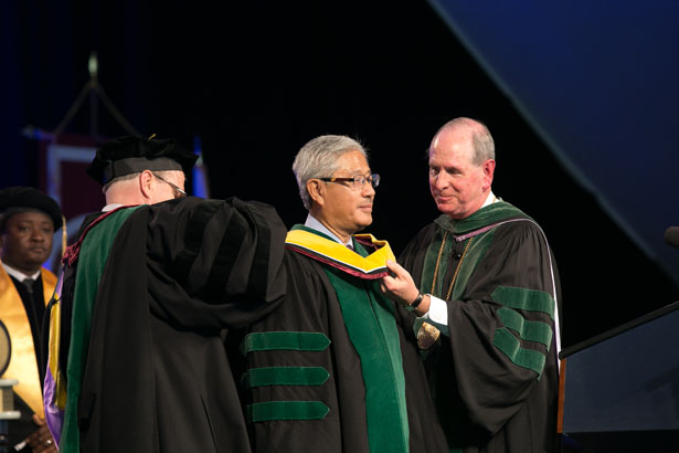 Victor Dzau, MD, is invested with the honorary degree.