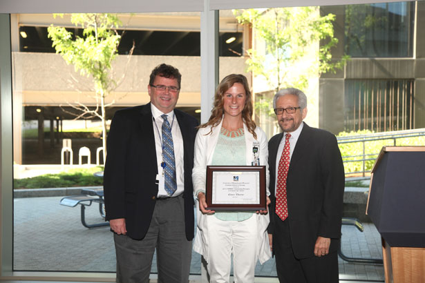 Drs Cody and Irwin recognized Grace Thorne with the UMass Memorial Medical Center Outstanding Preceptor in Critical Care Award.