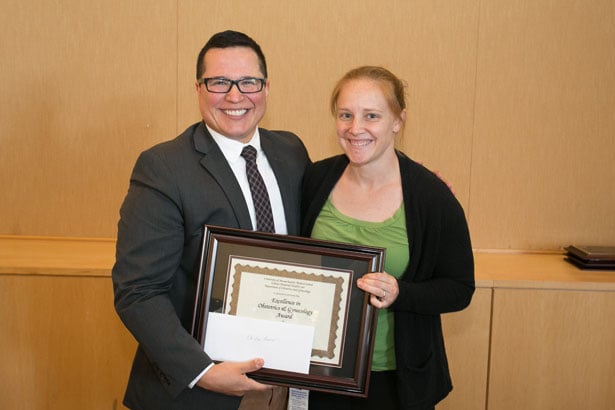 Anne Garrison, MD, presented Sebastian Ramos with the Excellence in Obstetrics and Gynecology Award.