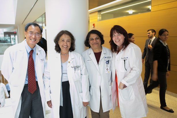 Pang-Yen Fan, MD, Mai-Lan Rogoff, MD, Nidhi Chojar, MD and Christine MacGinnis, DO, prior to the 2015 White Coat Ceremony.