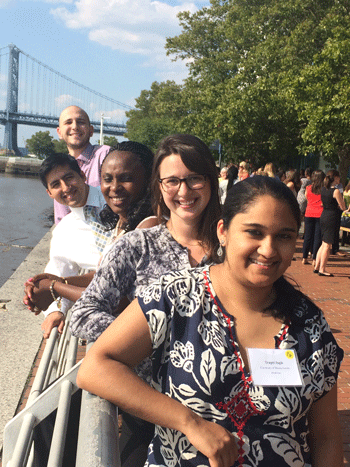Pictured front to back are students Trupti Ingle, Allison Earon, Beriline Akwe, Eric Romo and Benjamin Alfred. Not pictured is pharmacy resident Ayumi Tran.