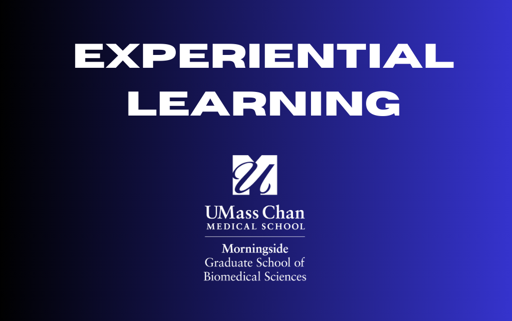 Graphic with a dark‑to‑bright blue gradient background showing large white text that reads ‘Experiential Learning.’ Below it appears the UMass Chan Medical School logo and the text ‘Morningside Graduate School of Biomedical Sciences.