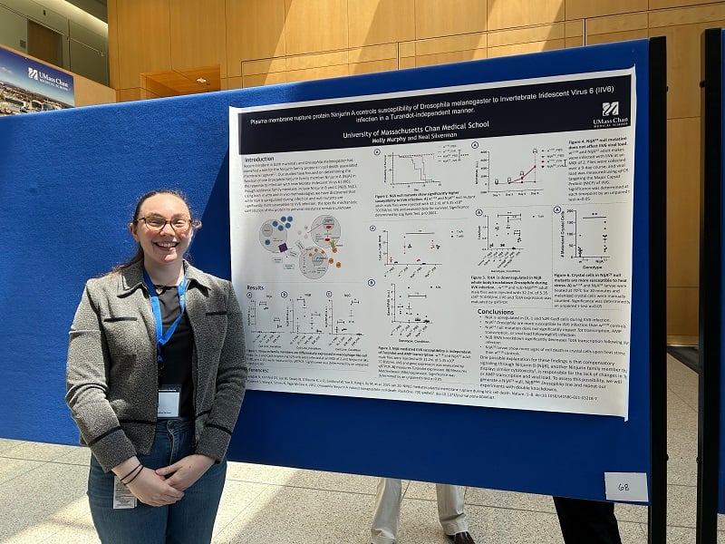 Molly Murphy, a graduate student in the Silverman lab, presents her poster, "Plasma membrane rupture protein Ninjurin A controls susceptibility of Drosophila melanogaster to Invertebrate Iridescent Virus 6 (IIV6) infection in a Turandot-independent manner" at this year’s meeting