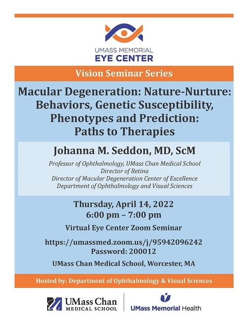 Macular Degeneration: Nature-Nurture: Behaviors, Genetic Susceptibility, Phenotypes and Prediction: Paths to Therapies