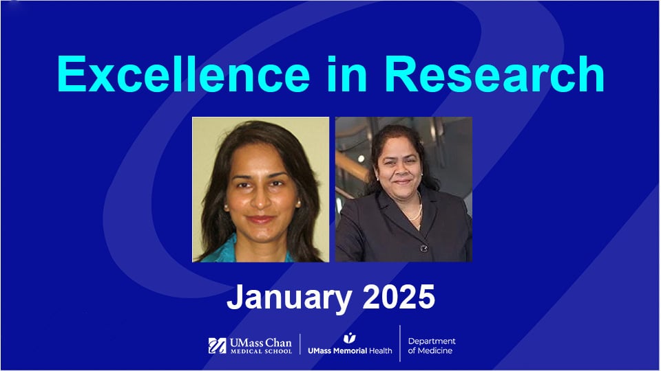  Excellence in Research, January 2025, image of Tasneem Ali, MD, and Pranoti Mandrekar, PhD