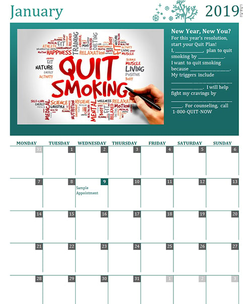 UMass Chan Medical School the CTTRT Seasonal Quit Tobacco Calendar