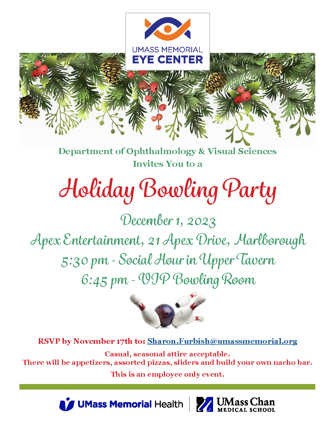 Department of Ophthalmology Celebrates the Holidays with a 2023 Holiday Bowling Party