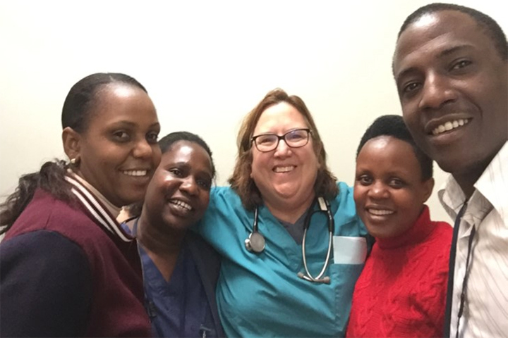 Kim Hall with staff from the hospital in Tanzania where she helped to establish a diabetes clinic.