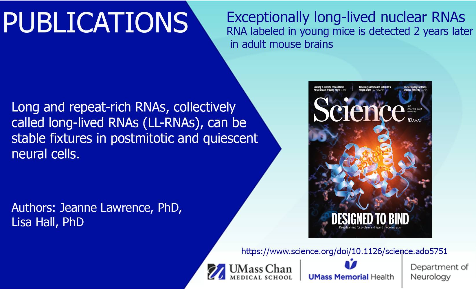 Jeanne Lawrence, PhD, Lisa Hall, PhD - April 2024 publication in Science