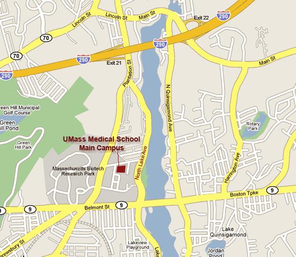 map of UMass Medical School Main Campus at 55 Lake Ave North Worcester MA 01655