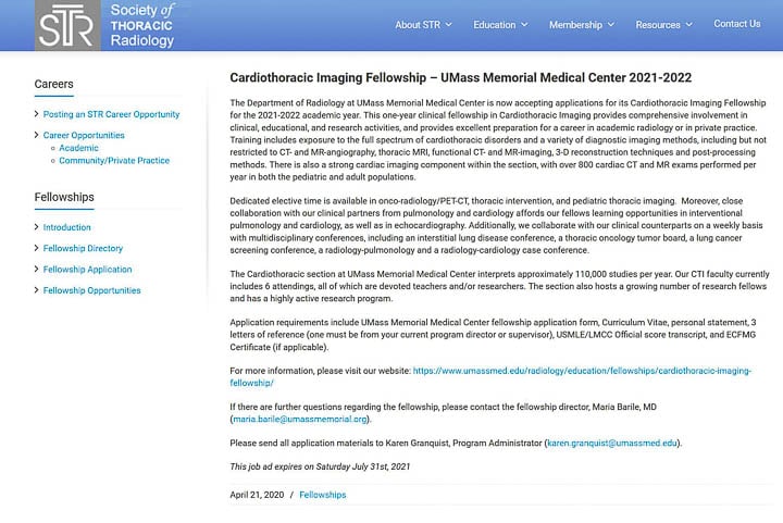 CTI Society Ad for Cardiothoracic Imaging Fellowship