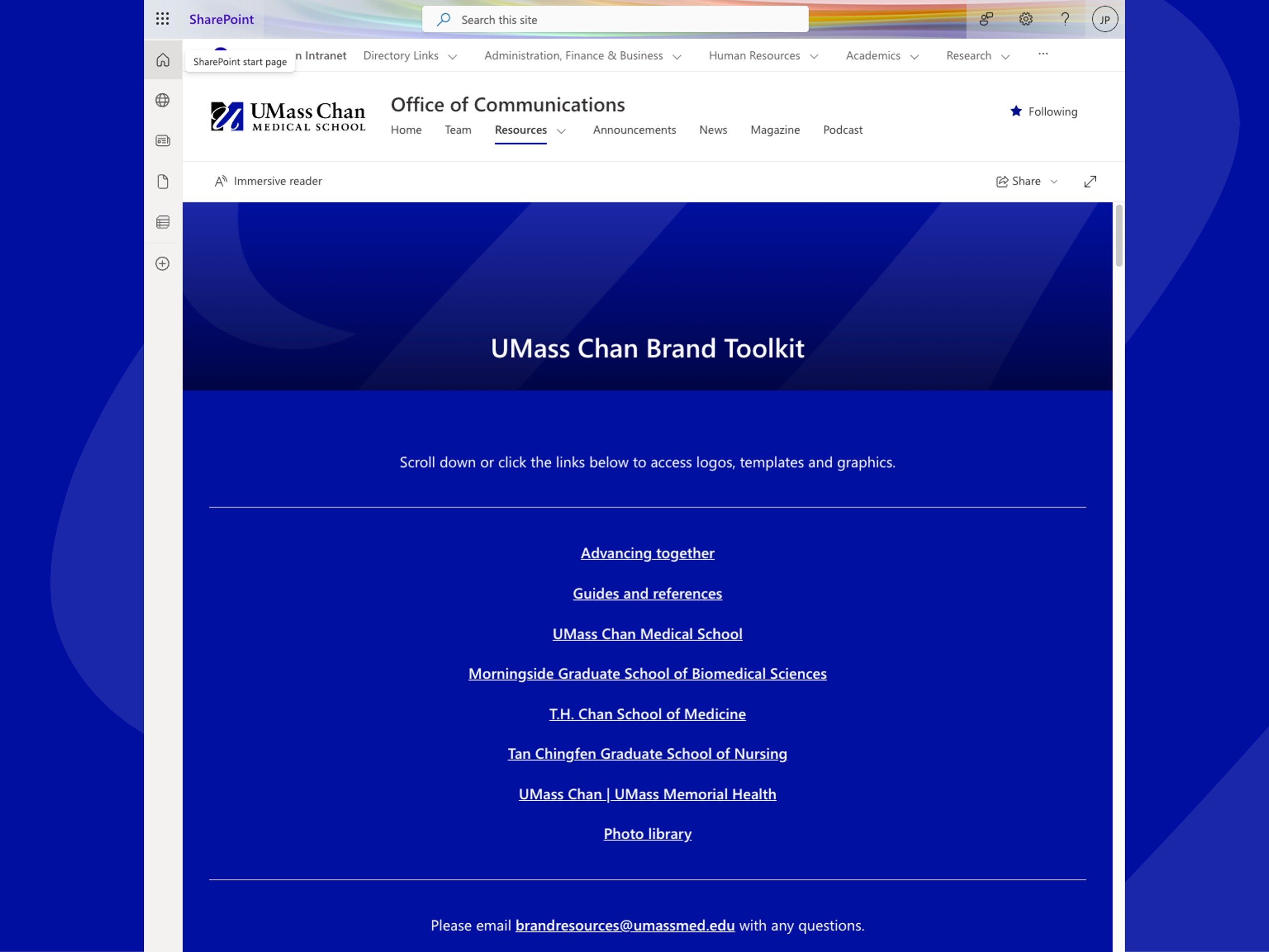 screenshot of brand toolkit homepage