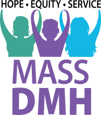 Logo Mass DMH with 3 silhouette bodies holding the words hope equity and service