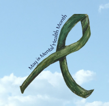 green advocacy ribbon that says may mental health month