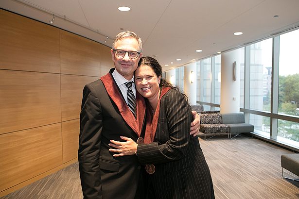 Job Dekker and Marian Walhout share a moment after the Investiture Ceremony.