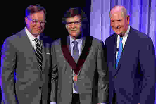 From left, Al Holman of the Pillar Group; Erik J. Sontheimer, PhD; and Chancellor Collins