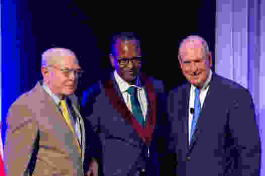 George F. Booth II, Brian Lewis, PhD, and Chancellor Collins