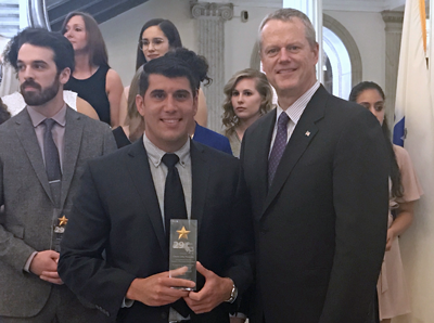 Charles (“C.J.”) Nessralla with Gov. Charlie Baker at the State House