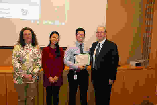 (from left) Dr. Haley, MLK Semester of Service Award winners Lucinda Chiu, SOM ’21 and Michael Wang, SOM ’23, and Dean Flotte 