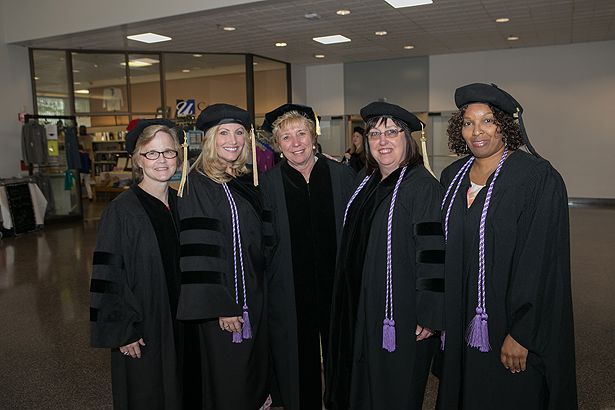 GSN graduates (from left) Deirdre Carroll Donahue, Michelle Fernald, Karen Walker, Cathy Violette and Florence Gichuhi