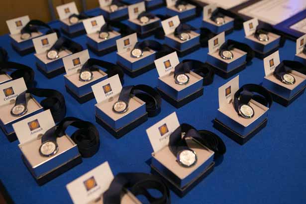 Nursing pins are lined up for the Graduate Entry Pathway Class of 2019 Pinning Ceremony.