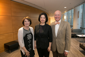 Jack and Susan Bassick with Jie Song, PhD, the recipient of the 2017 Bassick Family Foundation Award.