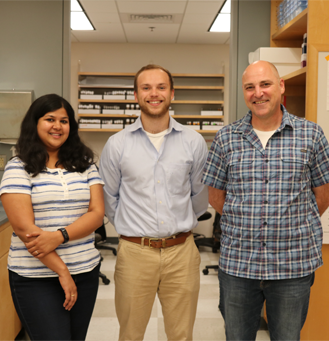 (from left) Neha Diwanji, Austin Peppers and Andreas Bergmann, PhD