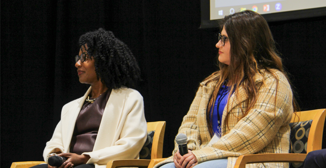Marlina Duncan, EdD, and Skyler Michaud, were panelists for the discussion “Navigating your Career in Life Sciences.”
